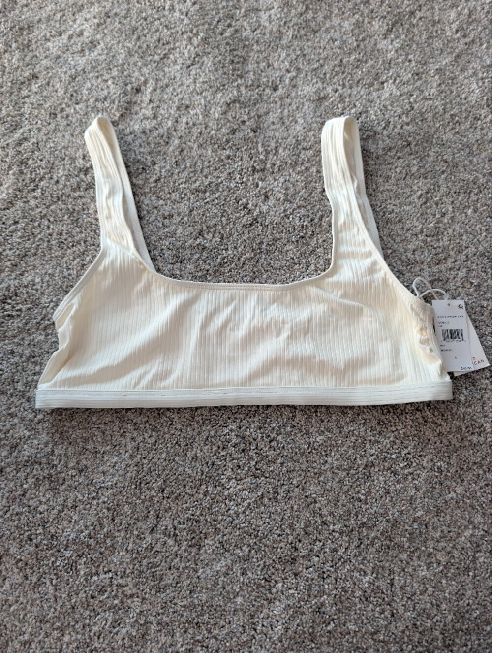 NWT Good American Ivory Ribbed Scoop Neck Bikini Top Size 6 / 3XL